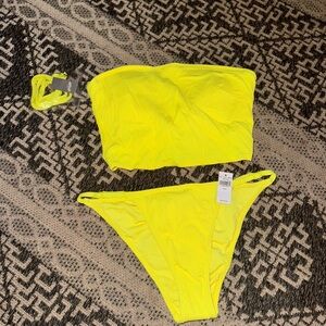 Aerie Neon Yellow Bandeau Bikini Set